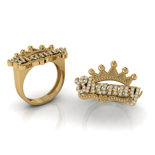 Anillo Placa Personalizada con Nombre y Corona