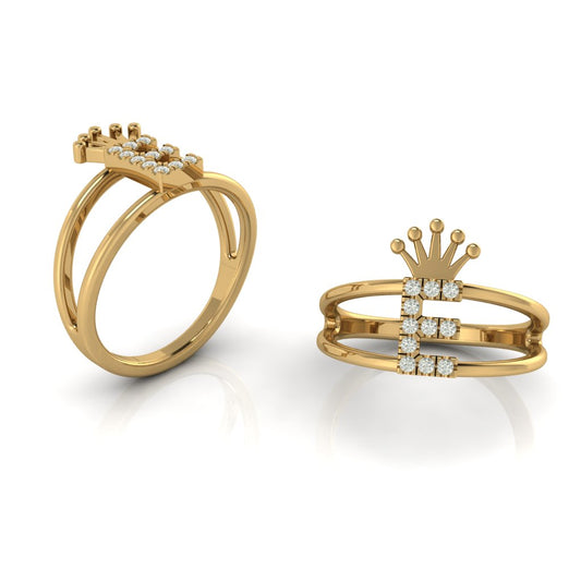 Anillo Doble Banda con Letra Coronada