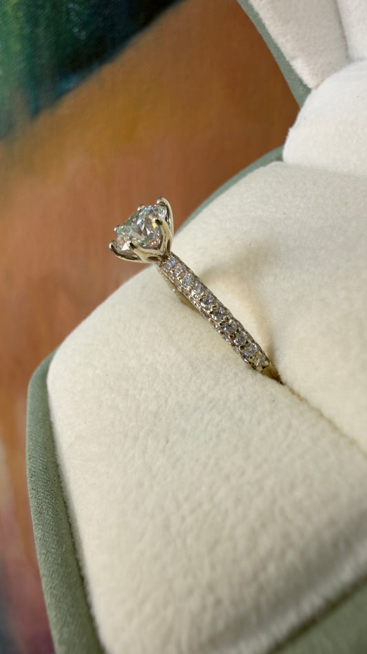 Anillo de Compromiso Corte Redondo con Pavé — Canasta Tulipán