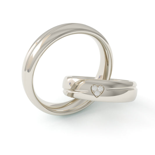 Par de Anillos Boda Piedras redondas formando un corazón