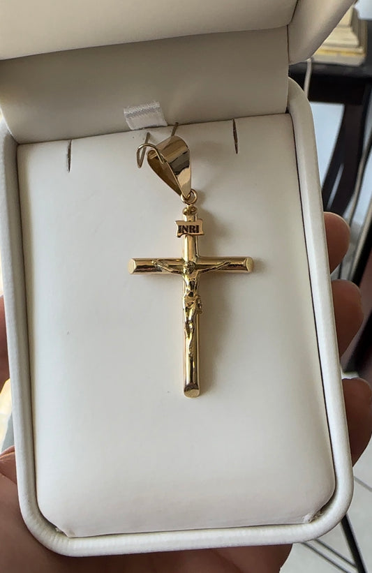 Dije de cruz crucifijo INRI en oro en su estuche