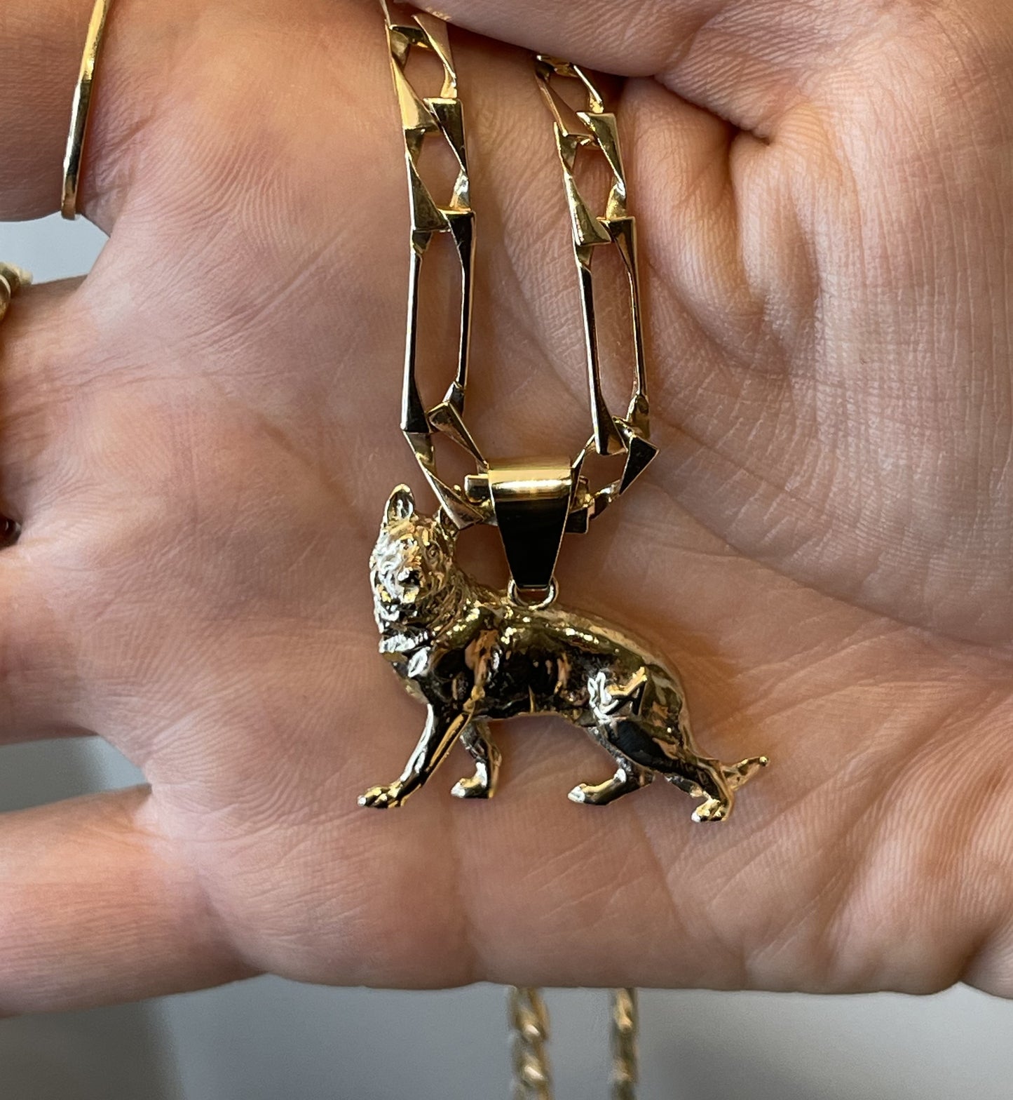 Dije de perro pastor alemán en oro con cadena