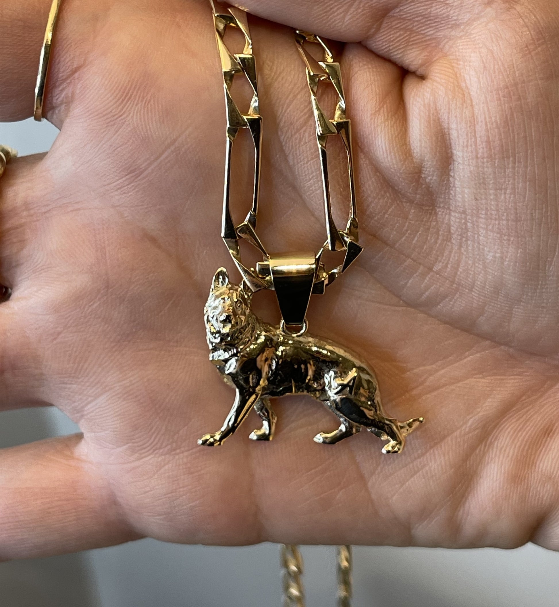 Dije de perro pastor alemán en oro con cadena